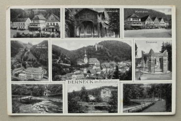 AK Berneck / 1930-1950 / Mehrbildkarte / Marktplatz / Colonnade / Hotel Bube / Ehrenmal / Ölschnitztal / Genesungsheim